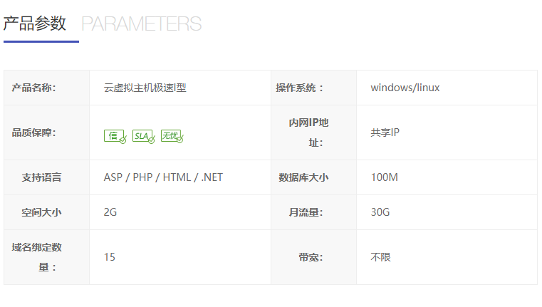 景安云虚拟主机极速I型配置图