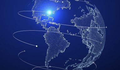 3D earth graphic symbolizing global trade, vector illustration.